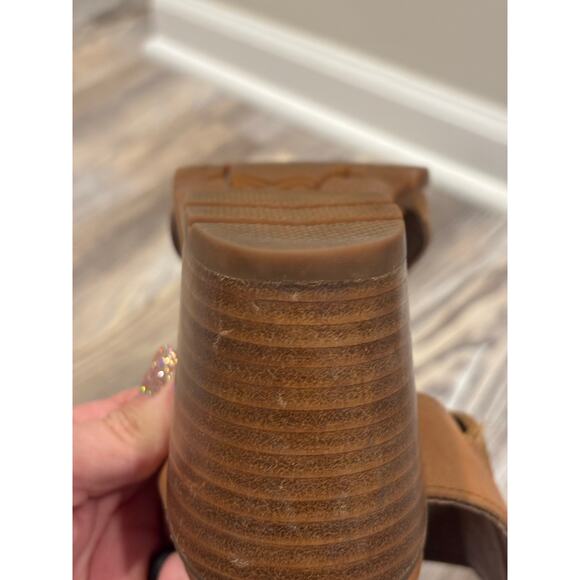 Sorel Nadia Sandal Camel Leather Block Heel - Picture 11 of 12